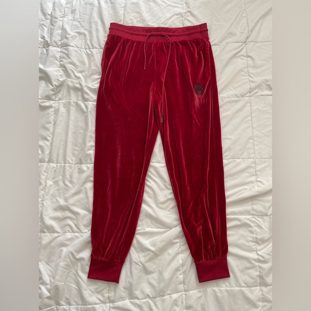 Red velour true religion joggers